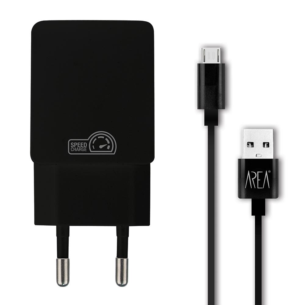 AREA Caricabatterie 2 A 2 porte USB Area con cavo micro USB nero
